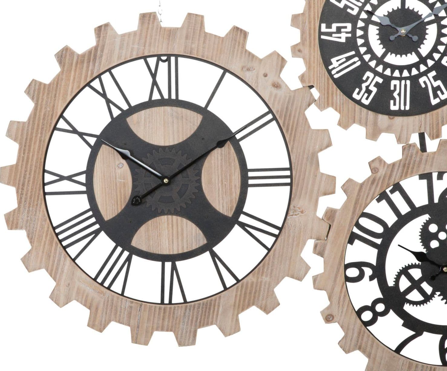 Orologio da parete triplo ingranaggio in legno MDF e ferro per salotto e cucina in Orologi da parete Decor Space - Altamura, commercioVirtuoso.it