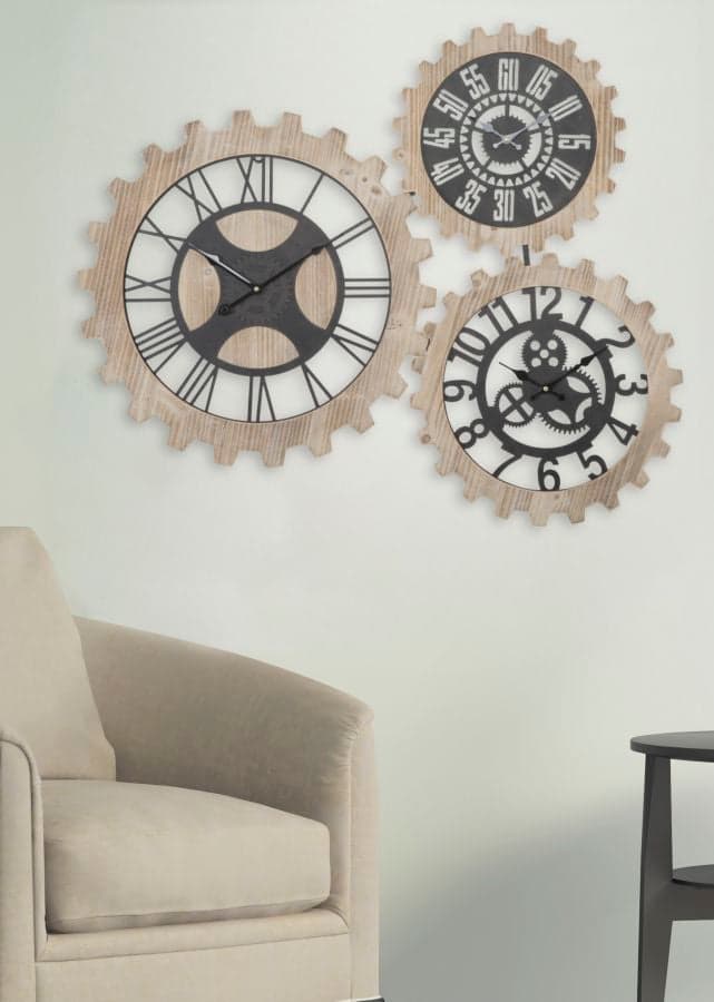 Orologio da parete triplo ingranaggio in legno MDF e ferro per salotto e cucina in Orologi da parete Decor Space - Altamura, commercioVirtuoso.it
