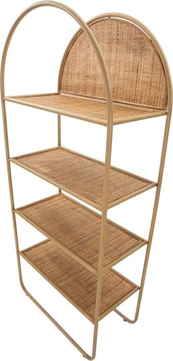 Libreria "Panama" rettangolare in metallo e rattan con 4 ripiani per interno in Librerie Decor Space - Altamura, commercioVirtuoso.it