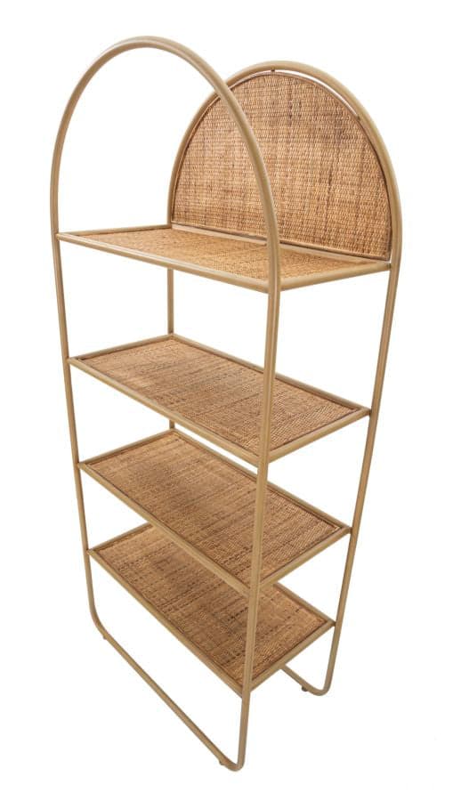 Libreria "Panama" rettangolare in metallo e rattan con 4 ripiani per interno in Librerie Decor Space - Altamura, commercioVirtuoso.it
