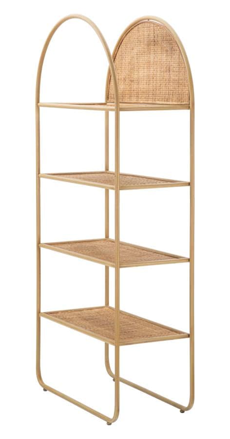 Libreria "Panama" rettangolare in metallo e rattan con 4 ripiani per interno in Librerie Decor Space - Altamura, commercioVirtuoso.it