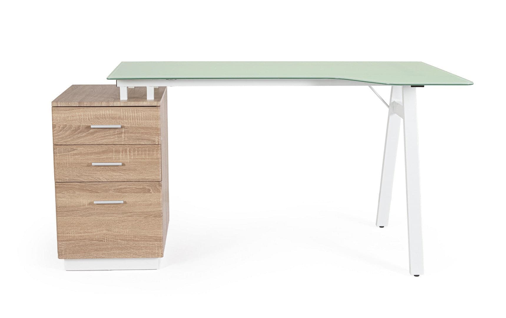 Scrivania "Charlie" ad angolo, con cassettiera, piano in vetro, da 150.5 x 80 x 75h cm in Postazioni di lavoro per computer Decor Space - Altamura, commercioVirtuoso.it