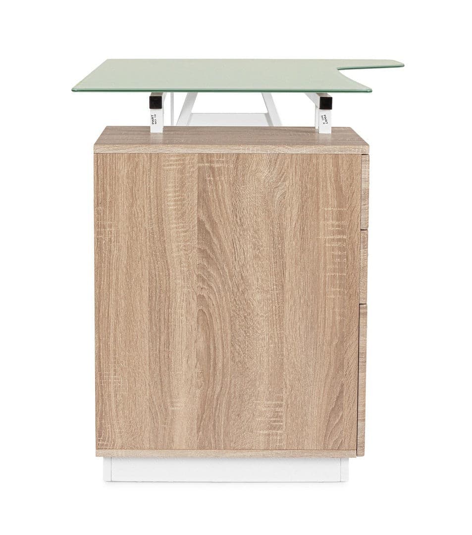 Scrivania "Charlie" ad angolo, con cassettiera, piano in vetro, da 150.5 x 80 x 75h cm in Postazioni di lavoro per computer Decor Space - Altamura, commercioVirtuoso.it