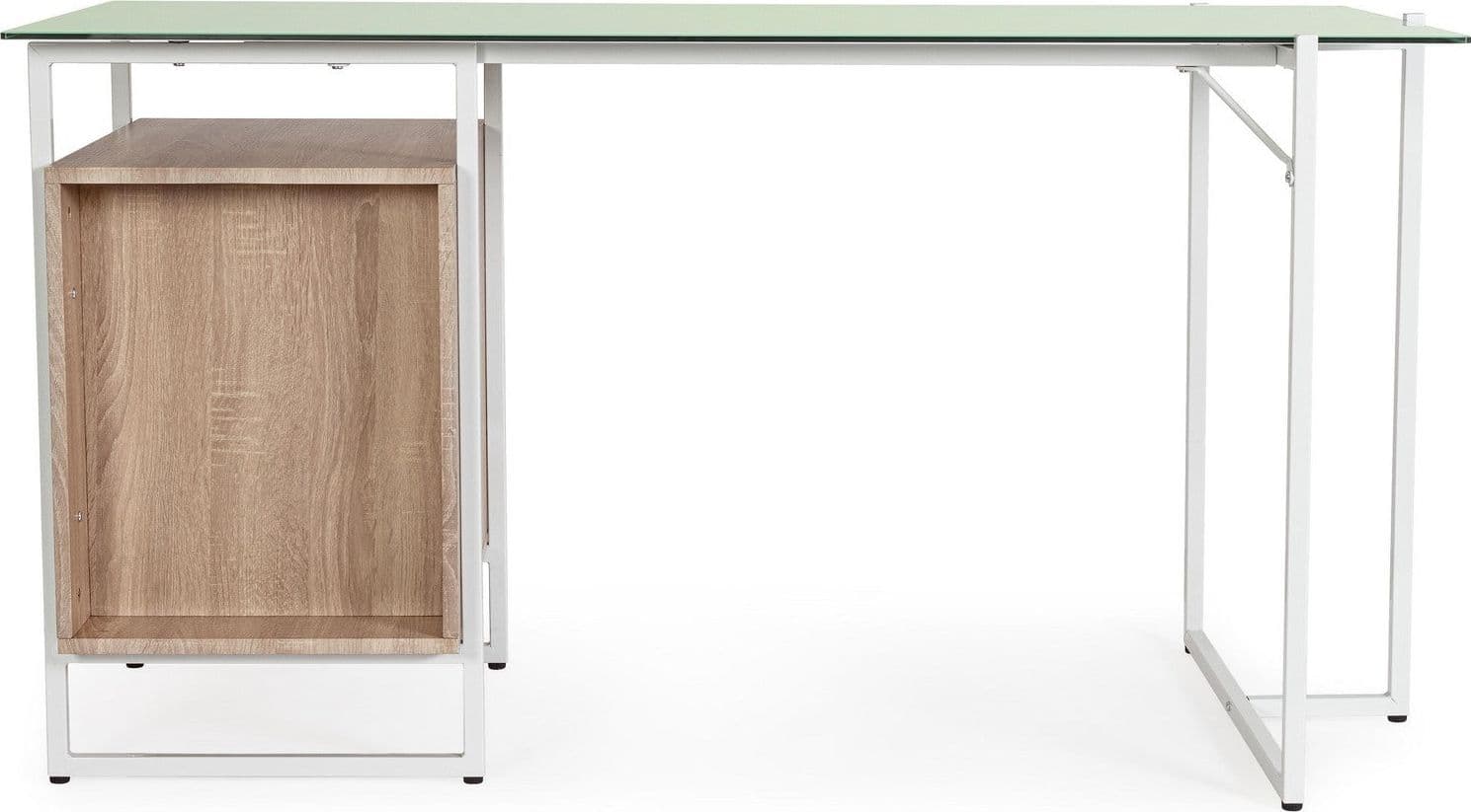 Scrivania "Thomas" con cassettiera, color bianco-naturale, 142 x 69 x 76h cm in Postazioni di lavoro per computer Decor Space - Altamura, commercioVirtuoso.it