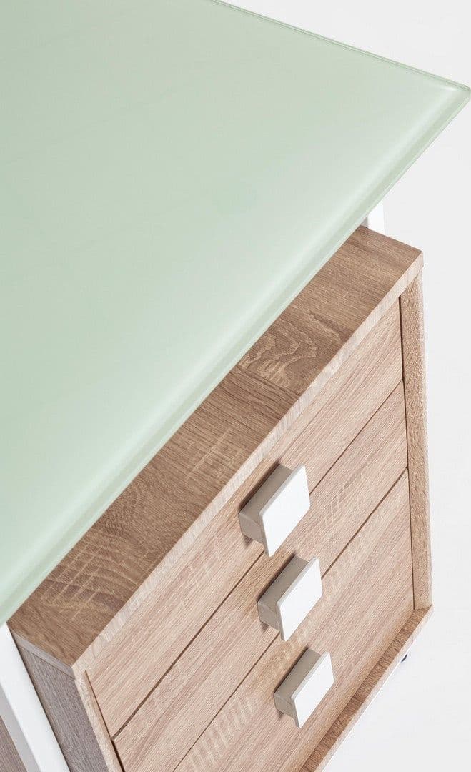 Scrivania "Thomas" con cassettiera, color bianco-naturale, 142 x 69 x 76h cm in Postazioni di lavoro per computer Decor Space - Altamura, commercioVirtuoso.it