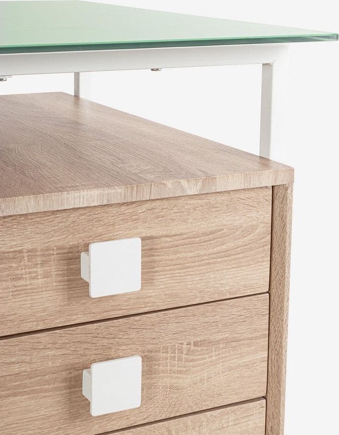 Scrivania "Thomas" con cassettiera, color bianco-naturale, 142 x 69 x 76h cm in Postazioni di lavoro per computer Decor Space - Altamura, commercioVirtuoso.it