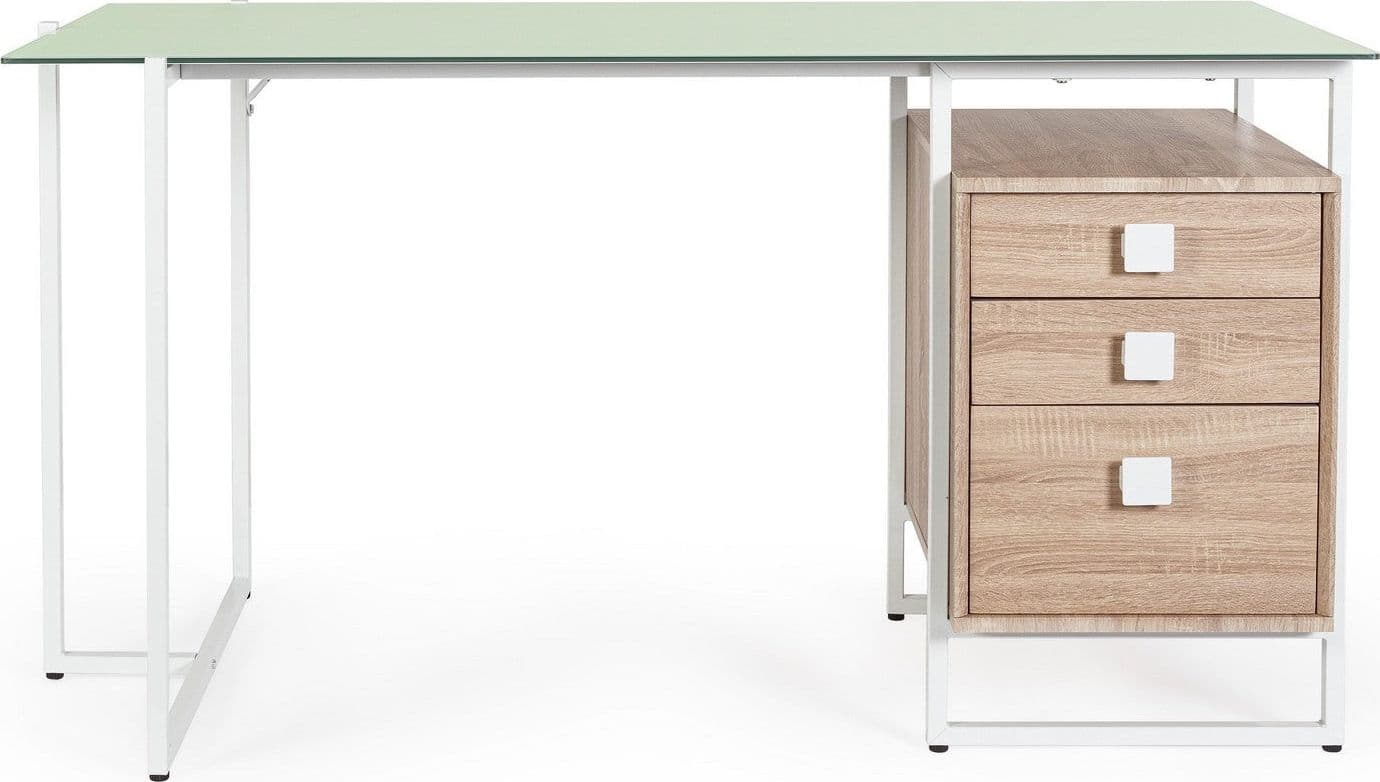 Scrivania "Thomas" con cassettiera, color bianco-naturale, 142 x 69 x 76h cm in Postazioni di lavoro per computer Decor Space - Altamura, commercioVirtuoso.it