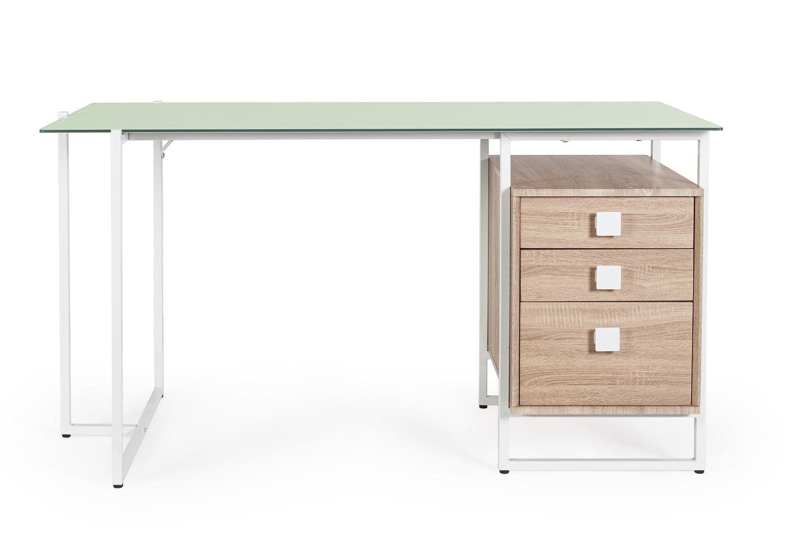 Scrivania "Thomas" con cassettiera, color bianco-naturale, 142 x 69 x 76h cm in Postazioni di lavoro per computer Decor Space - Altamura, commercioVirtuoso.it