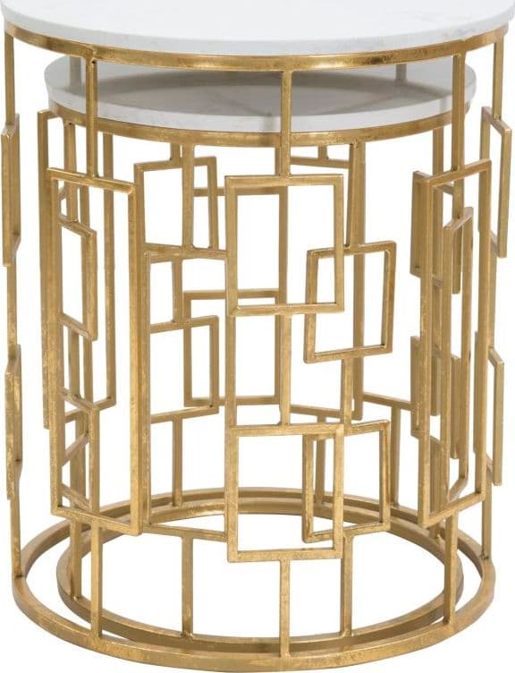 Tavolinetti "Cube" struttura in ferro color oro ripiano in marmo per interni set da 2 in Console e tavoli da divano Decor Space - Altamura, commercioVirtuoso.it