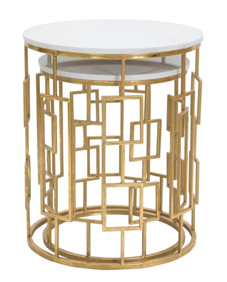 Tavolinetti "Cube" struttura in ferro color oro ripiano in marmo per interni set da 2 in Console e tavoli da divano Decor Space - Altamura, commercioVirtuoso.it