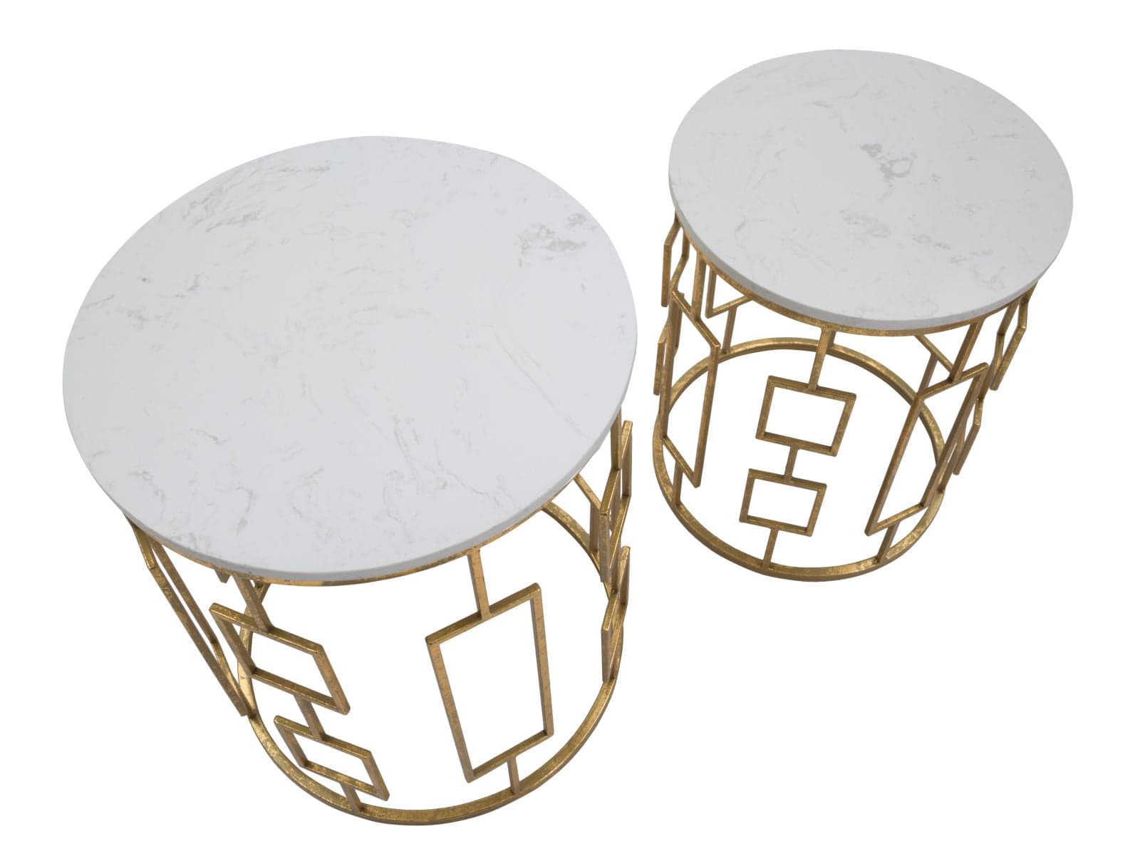 Tavolinetti "Cube" struttura in ferro color oro ripiano in marmo per interni set da 2 in Console e tavoli da divano Decor Space - Altamura, commercioVirtuoso.it