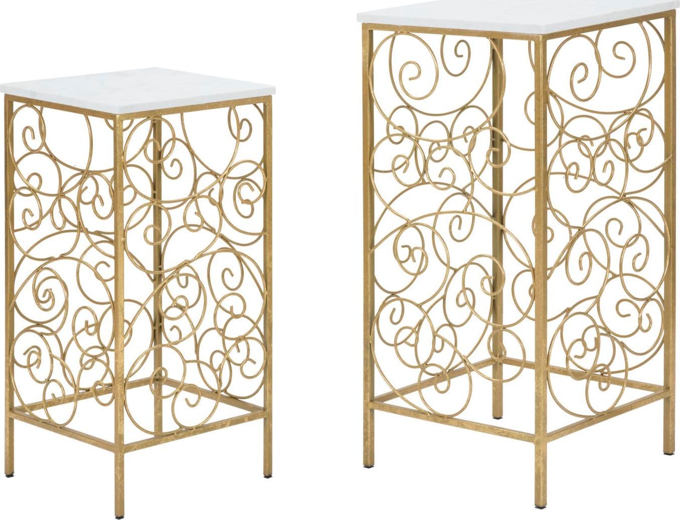 Tavolinetti porta telefono "Spiral" struttura in ferro color oro e vetro per interni set da 2 in Console e tavoli da divano Decor Space - Altamura, commercioVirtuoso.it