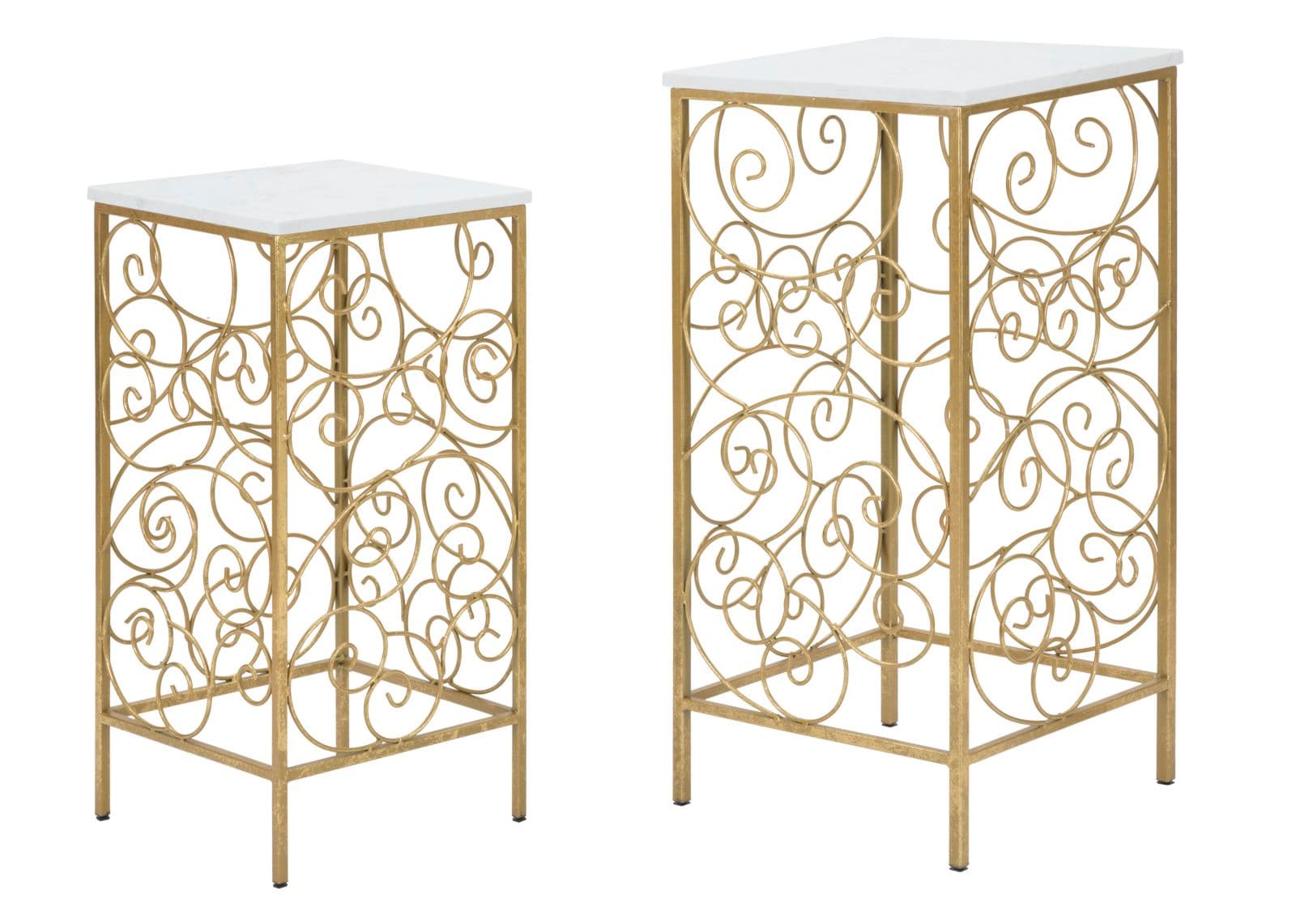 Tavolinetti porta telefono "Spiral" struttura in ferro color oro e vetro per interni set da 2 in Console e tavoli da divano Decor Space - Altamura, commercioVirtuoso.it