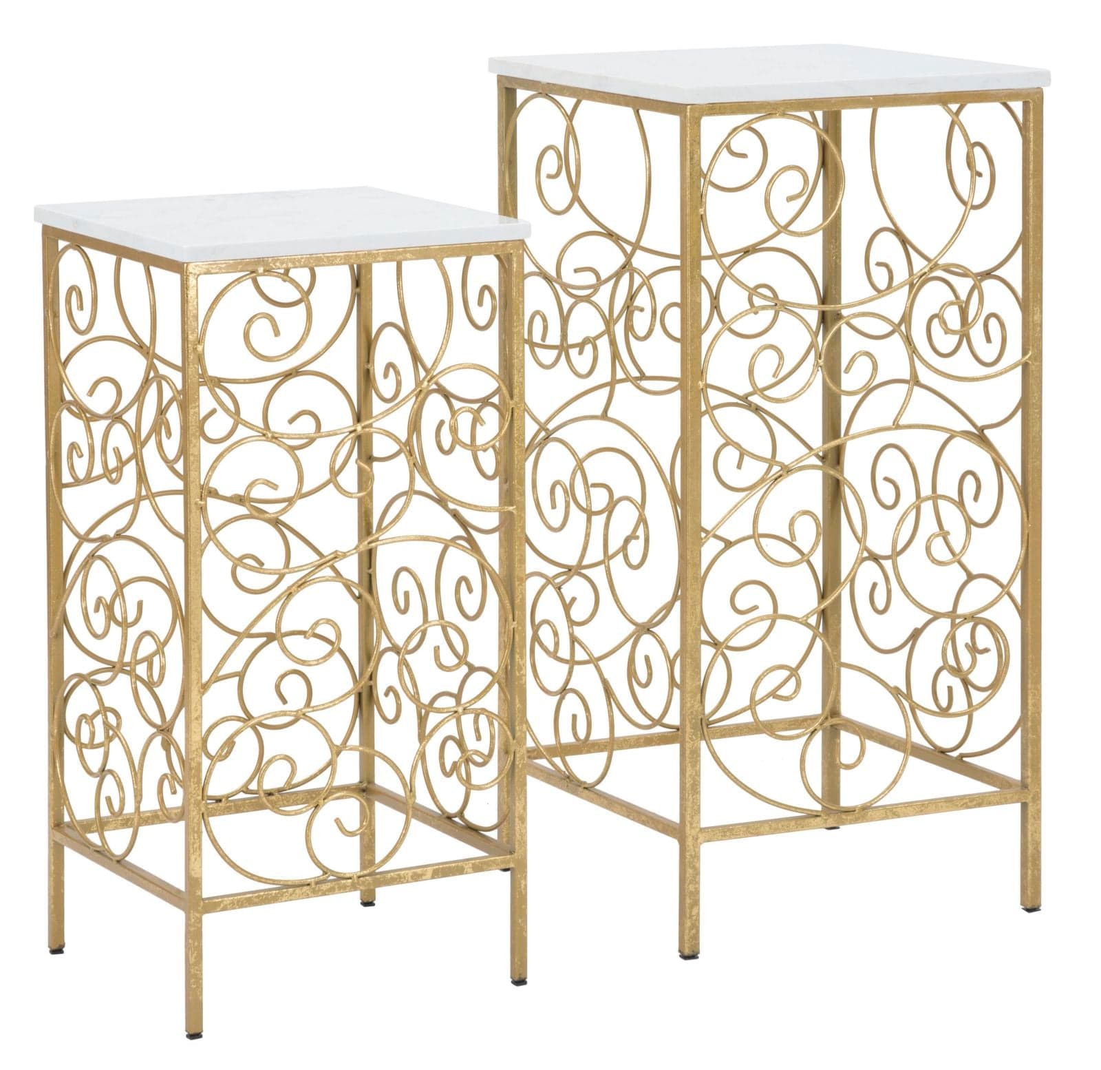 Tavolinetti porta telefono "Spiral" struttura in ferro color oro e vetro per interni set da 2 in Console e tavoli da divano Decor Space - Altamura, commercioVirtuoso.it