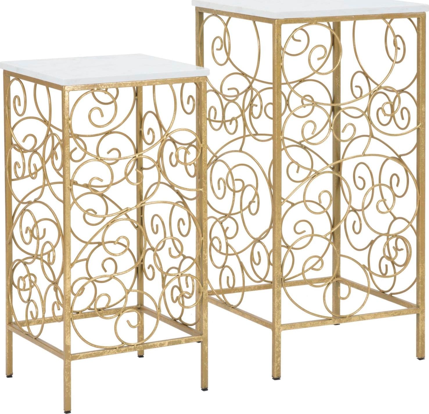 Tavolinetti porta telefono "Spiral" struttura in ferro color oro e vetro per interni set da 2 in Console e tavoli da divano Decor Space - Altamura, commercioVirtuoso.it