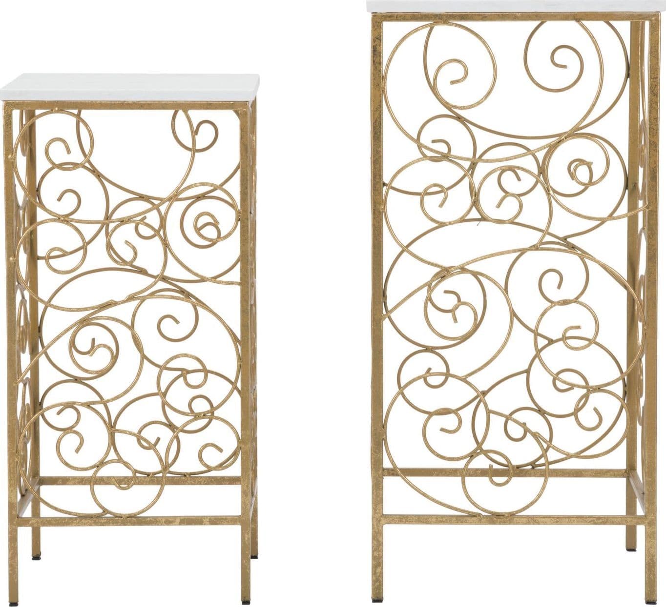 Tavolinetti porta telefono "Spiral" struttura in ferro color oro e vetro per interni set da 2 in Console e tavoli da divano Decor Space - Altamura, commercioVirtuoso.it