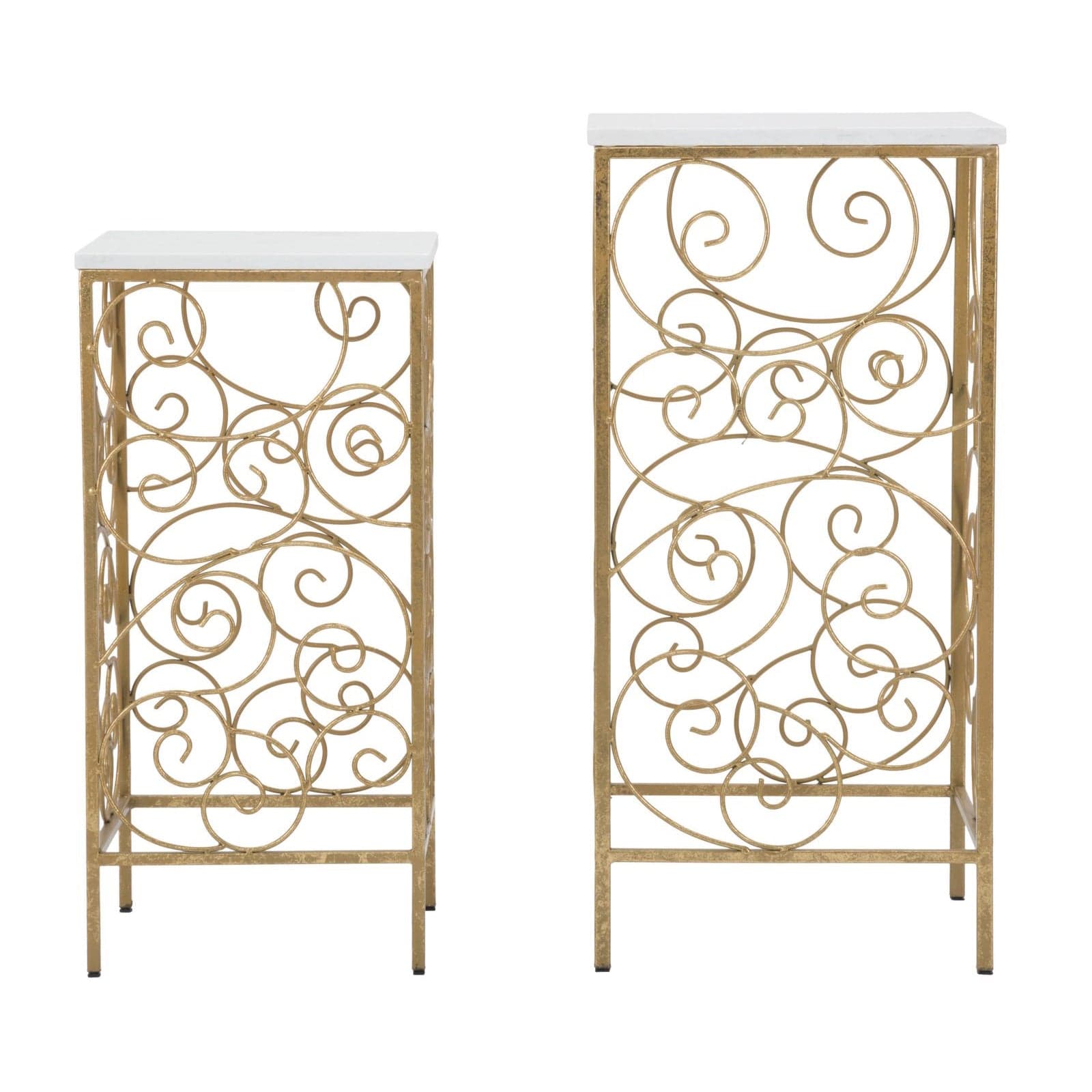 Tavolinetti porta telefono "Spiral" struttura in ferro color oro e vetro per interni set da 2 in Console e tavoli da divano Decor Space - Altamura, commercioVirtuoso.it