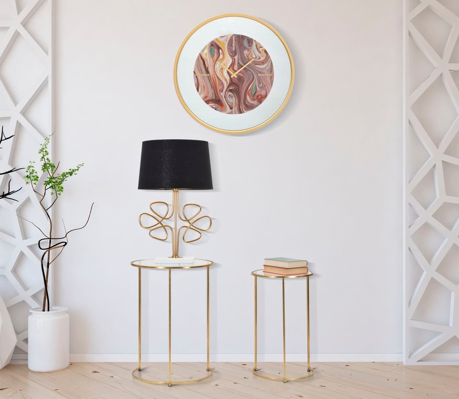 Tavolinetti struttura in ferro color oro ripiano in vetro per interni set da 2 - 6