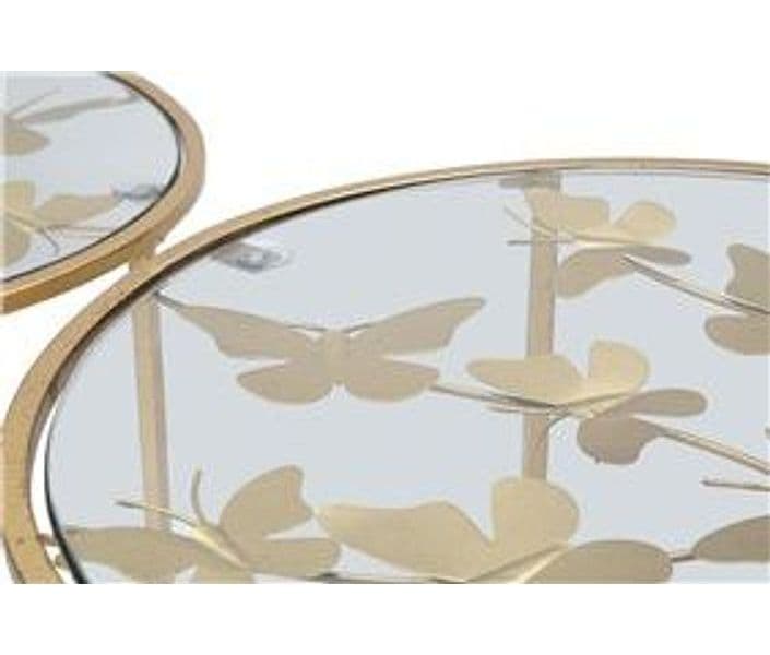 Tavolinetti coppia in metallo color oro ripiano in vetro con farfalle per interni set da 2 in Console e tavoli da divano Decor Space - Altamura, commercioVirtuoso.it