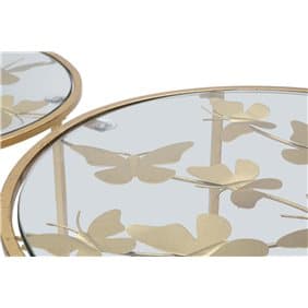Tavolinetti coppia in metallo color oro ripiano in vetro con farfalle per interni set da 2 in Console e tavoli da divano Decor Space - Altamura, commercioVirtuoso.it