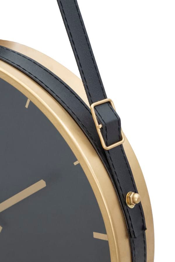 Orologio da parete color nero e oro con cinghia per salotto e cucina in Orologi da parete Decor Space - Altamura, commercioVirtuoso.it
