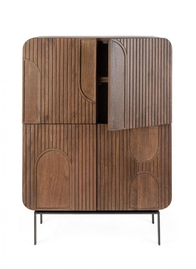 Mobile alto "Orissa" con 4 ante, in legno di mango, color naturale, 90 x 42 x 120h cm in Credenze Decor Space - Altamura, commercioVirtuoso.it