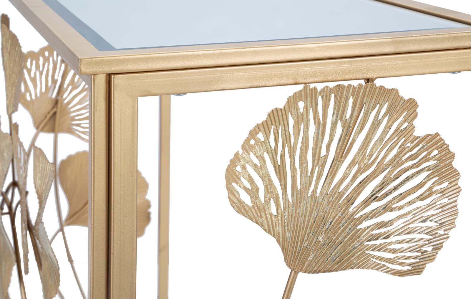 Console struttura con foglie in metallo color oro ripiano in vetro per interni in Credenze Decor Space - Altamura, commercioVirtuoso.it