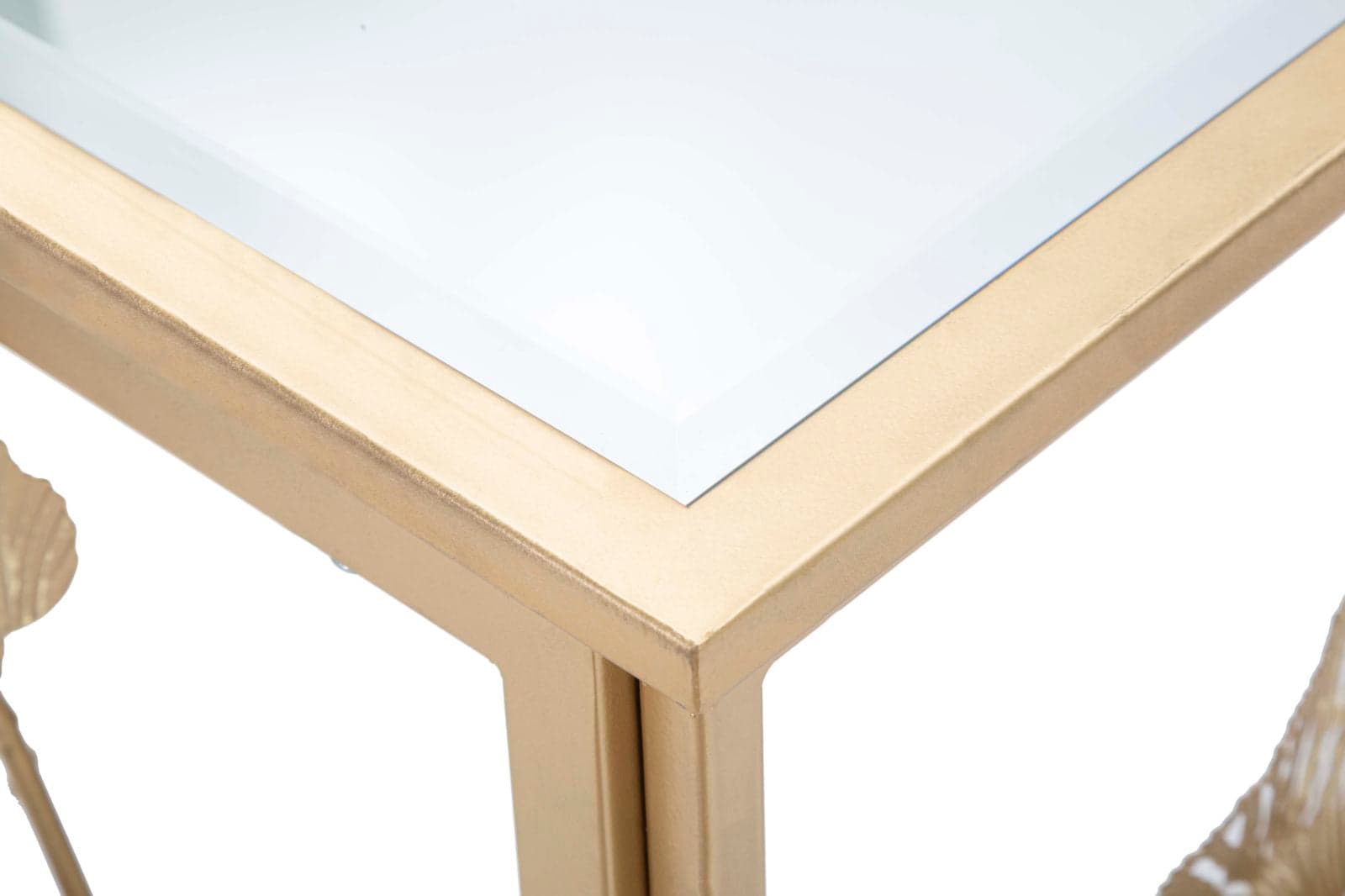 Console struttura con foglie in metallo color oro ripiano in vetro per interni in Credenze Decor Space - Altamura, commercioVirtuoso.it