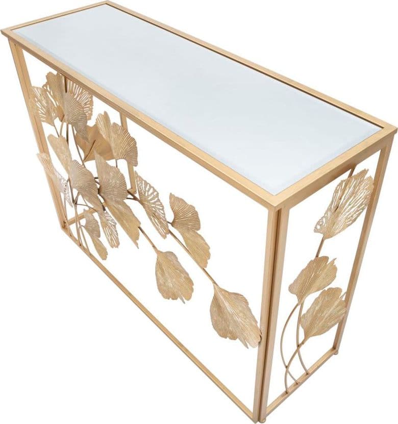 Console struttura con foglie in metallo color oro ripiano in vetro per interni in Credenze Decor Space - Altamura, commercioVirtuoso.it