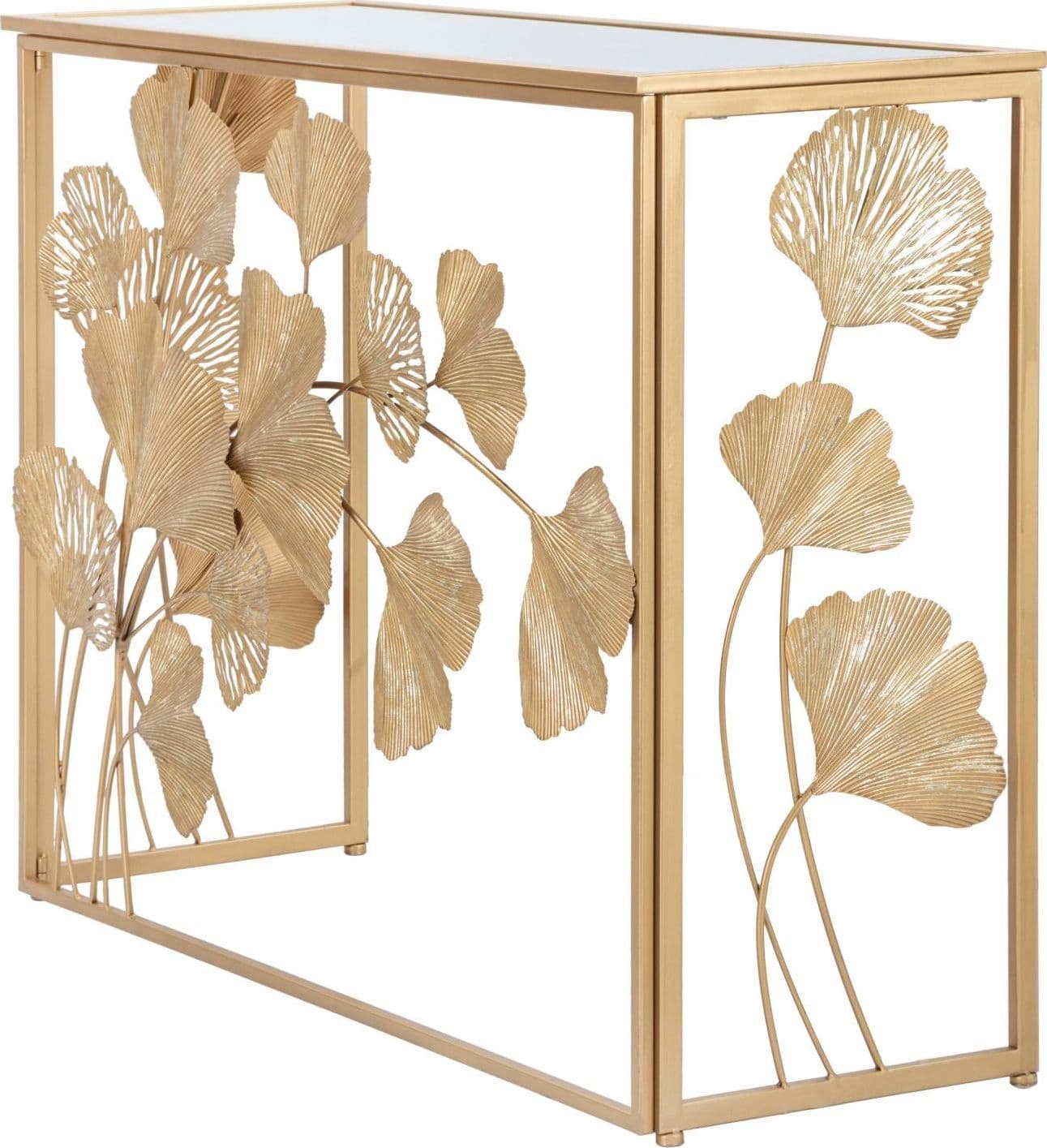 Console struttura con foglie in metallo color oro ripiano in vetro per interni in Credenze Decor Space - Altamura, commercioVirtuoso.it