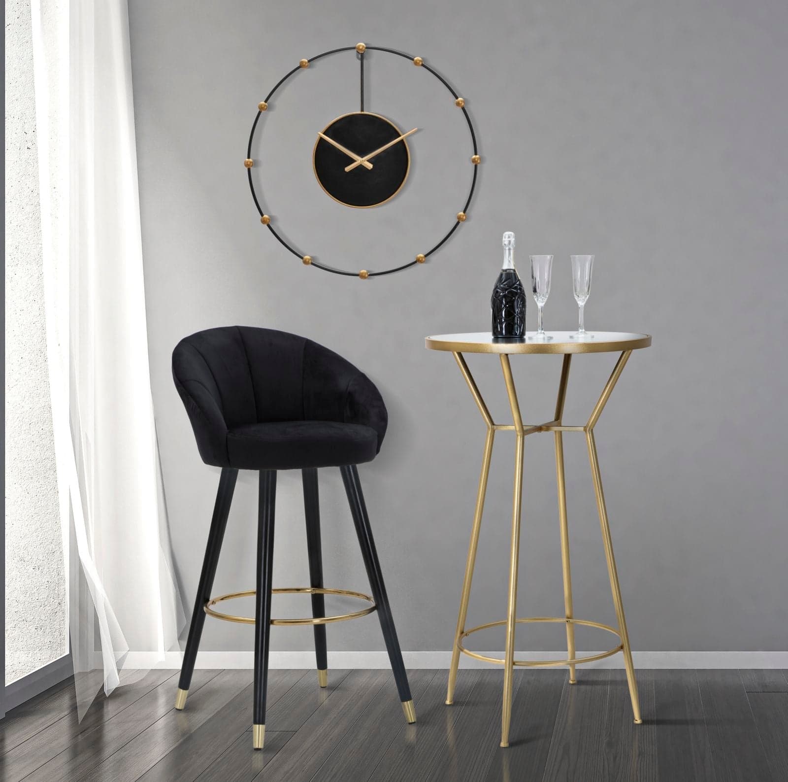 Sgabello da bar "Praga" in velluto gambe in metallo color nero e oro per interni - 24