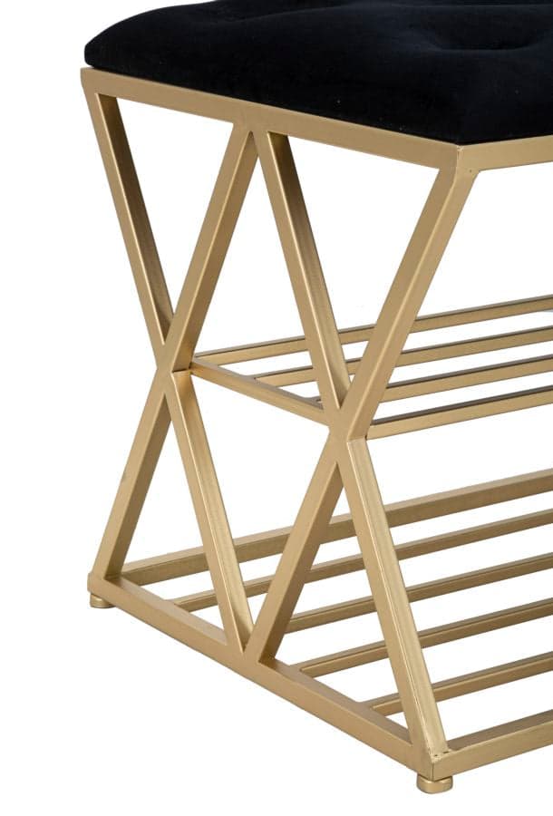 Panca in velluto struttura in metallo con porta scarpe color oro per interni in Panche contenitore Decor Space - Altamura, commercioVirtuoso.it