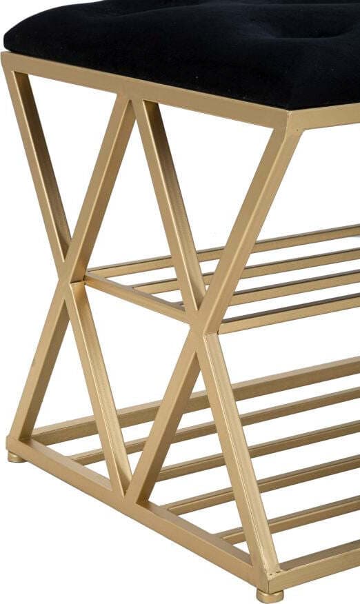 Panca-in-velluto-struttura-in-metallo-con-porta-scarpe-color-oro-per-interni