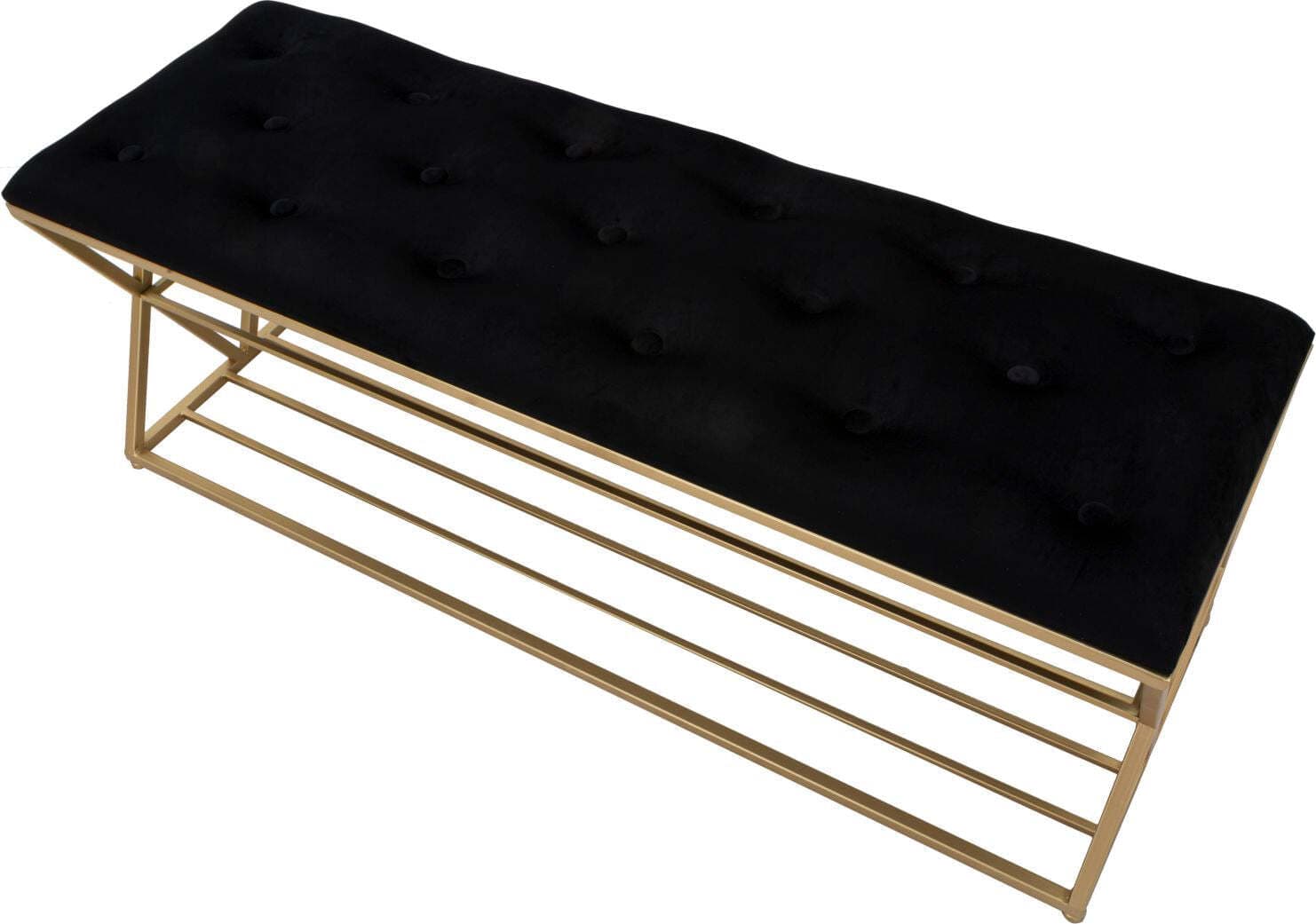 Panca-in-velluto-struttura-in-metallo-con-porta-scarpe-color-oro-per-interni