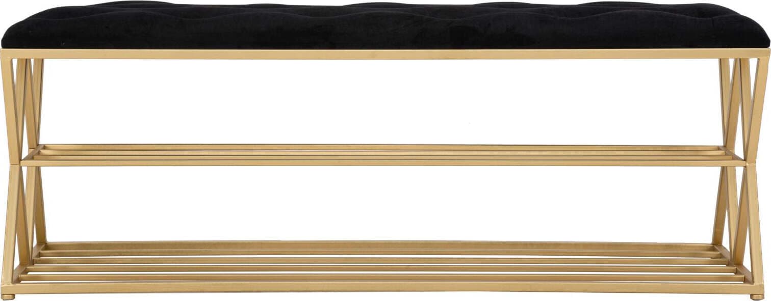 Panca-in-velluto-struttura-in-metallo-con-porta-scarpe-color-oro-per-interni