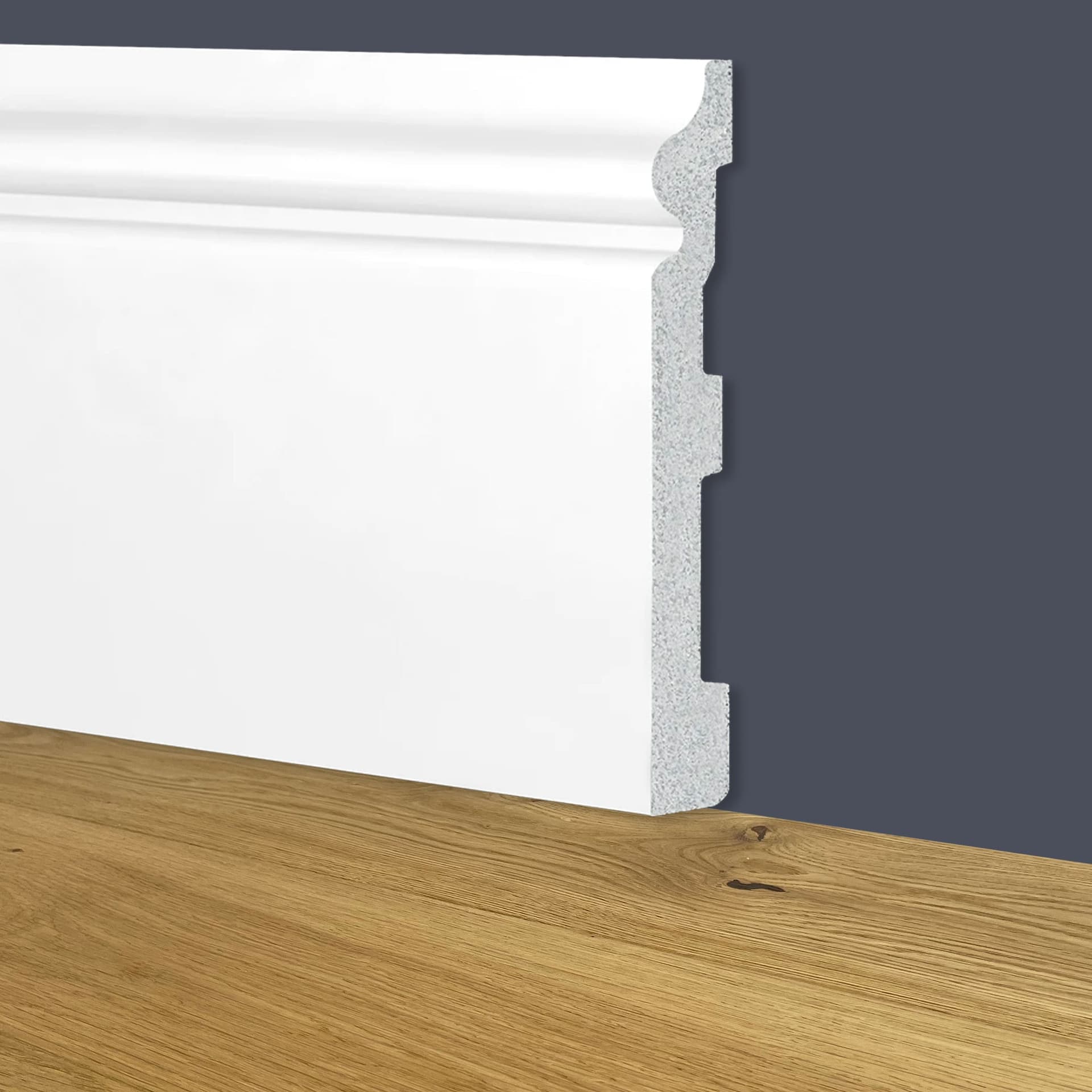 Battiscopa Zoccolino BIANCO mod. ETNICO 150x18x2000mm in POLIMERI - Polistrutturato - Eternal Parquet