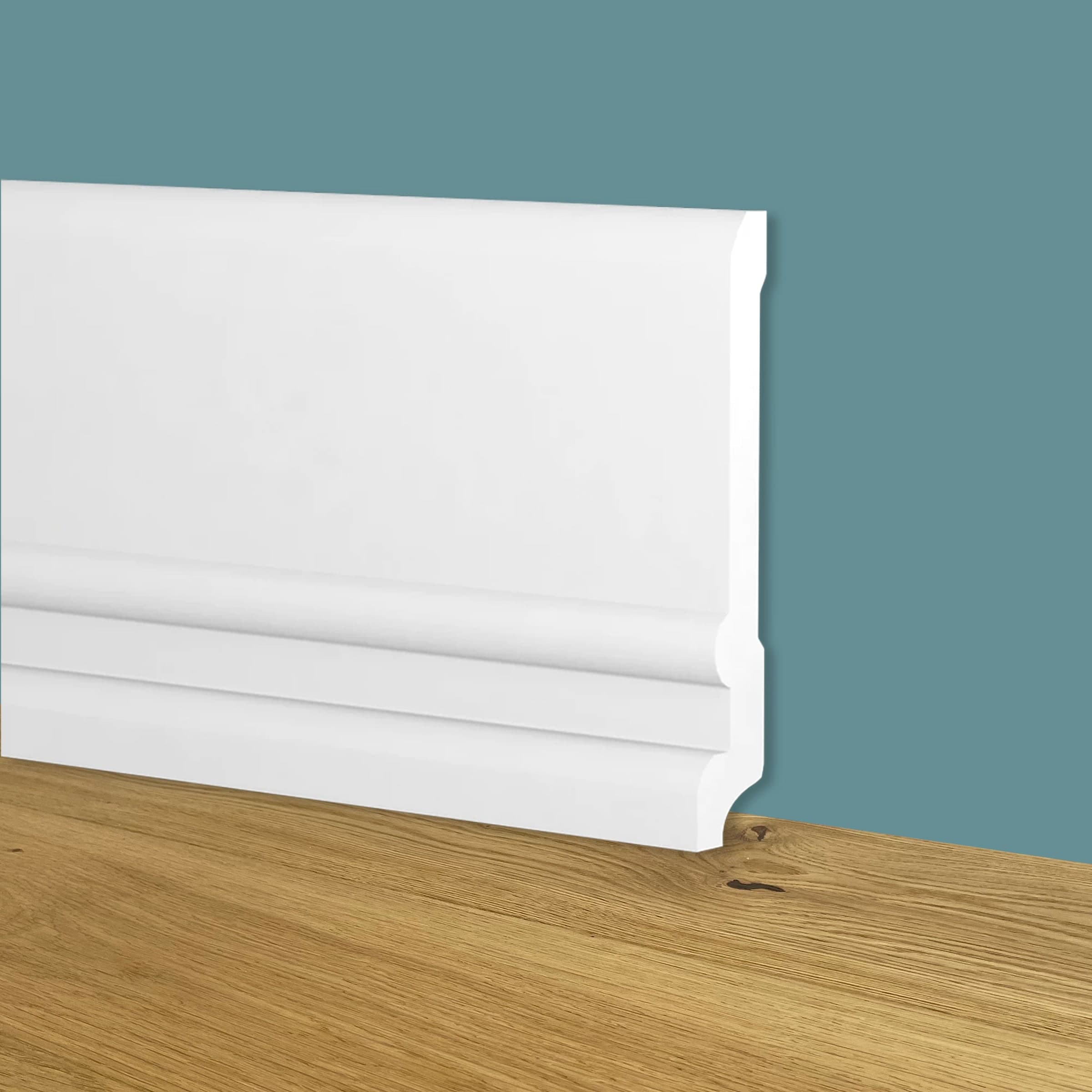 90ml bancale di Battiscopa Zoccolino BIANCO mod. TOSCANO 128x20x2000mm in POLIMERI - Polistrutturato - Eternal Parquet