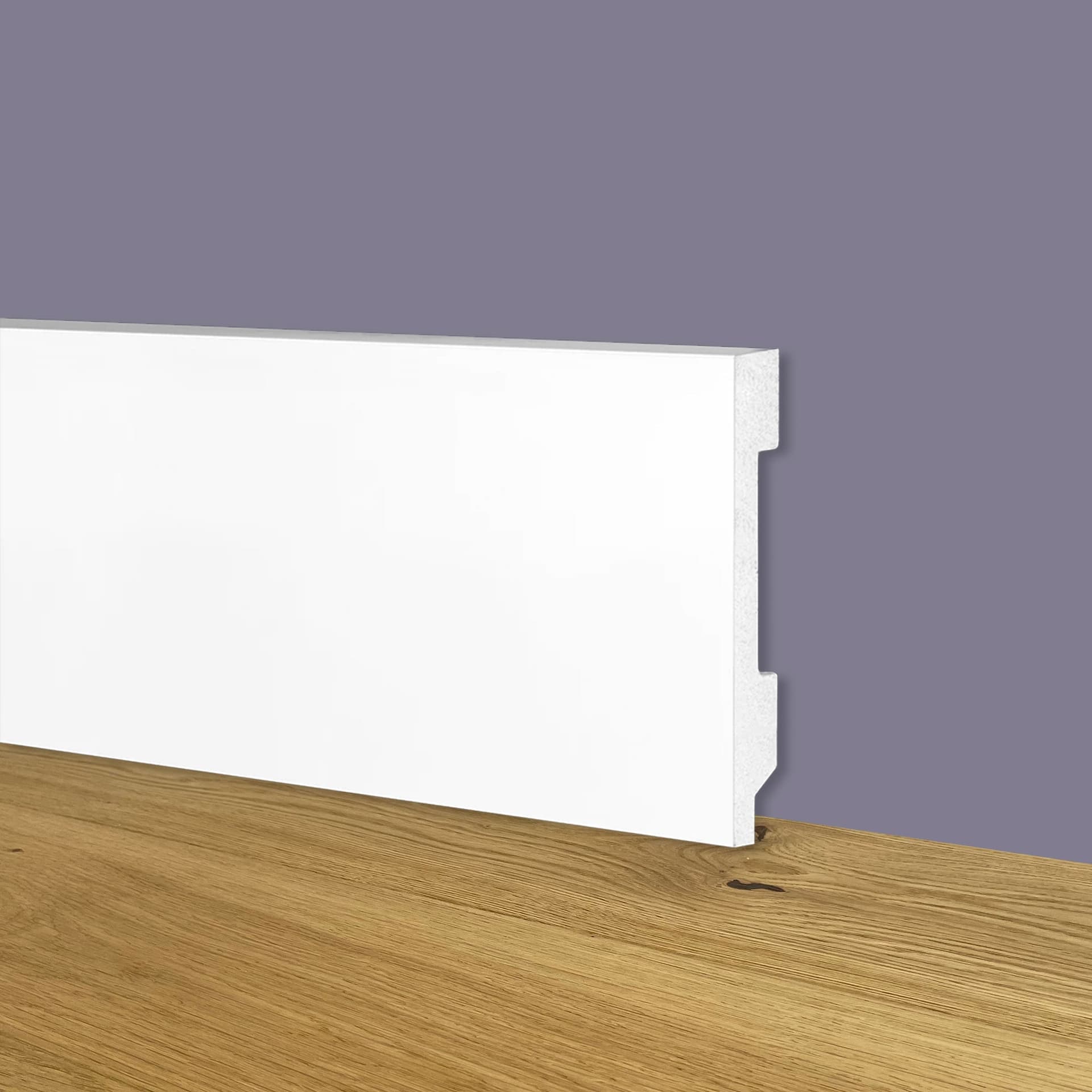 112ML Bancale di Battiscopa BIANCO Squadrato passacavo 70x15x2000mm in POLIMERI - Polistrutturato - Eternal Parquet