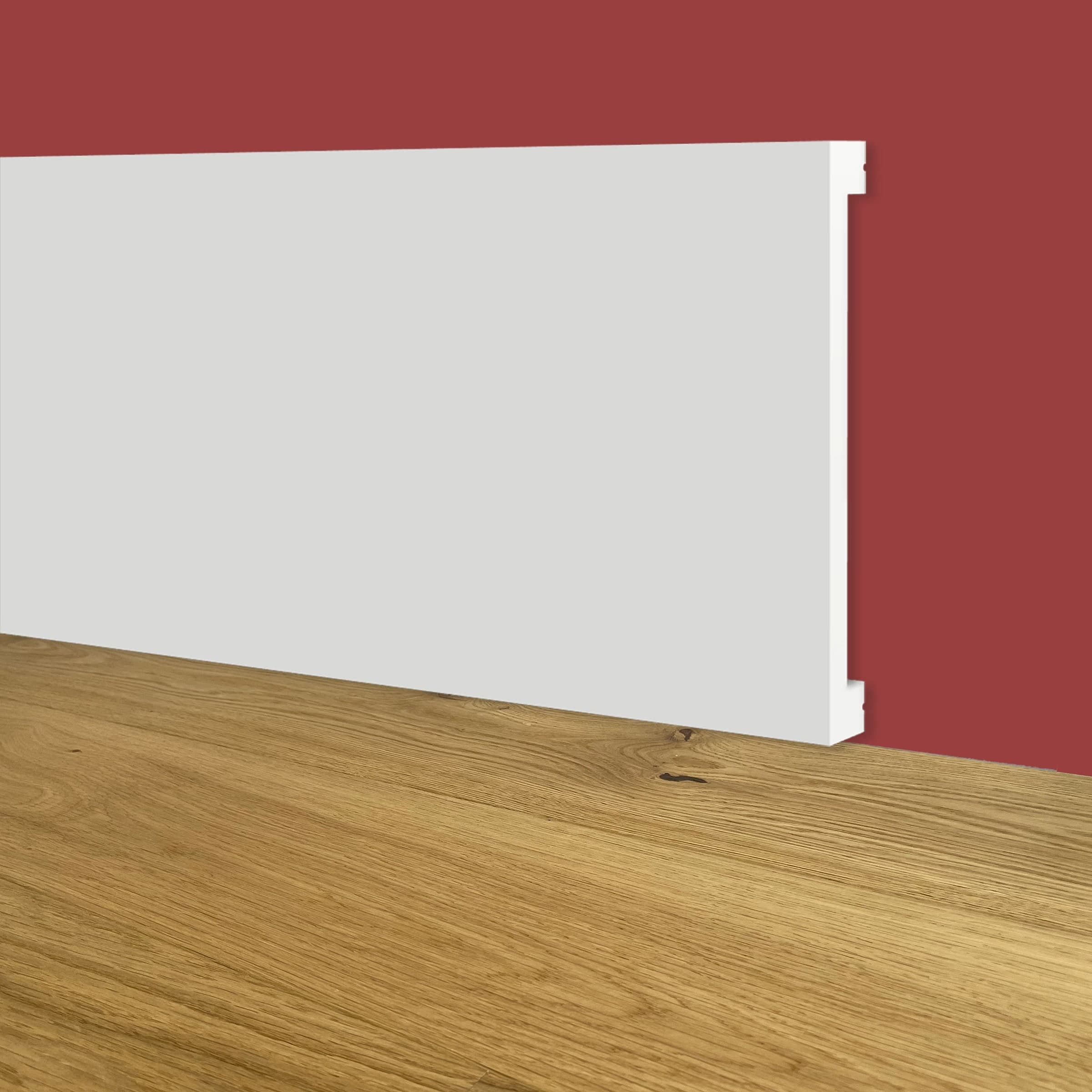 Battiscopa SQUADRATO BIANCO PASSACAVO 80x10mm in POLIMERI - Polistrutturato (prezzo al metro)