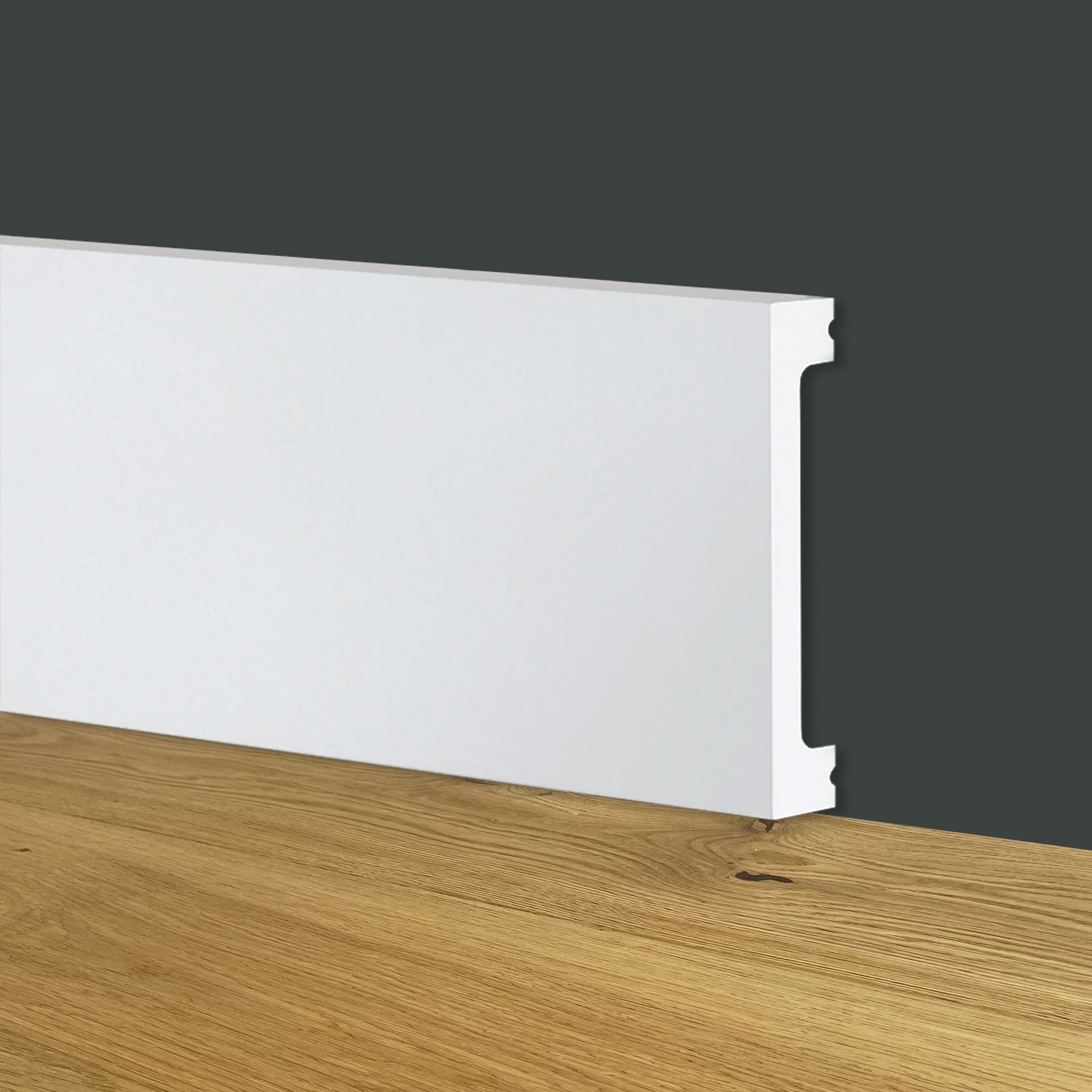 116ml bancale di Battiscopa SQUADRATO BIANCO Passacavo 75x13x2000mm in POLIMERI - Eternal Parquet