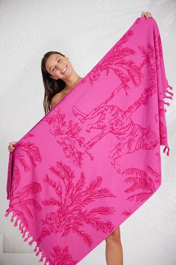 Telo mare spugna velour rasato 90×170 cm – Noi di notte 0443 – Fucsia – tessuto