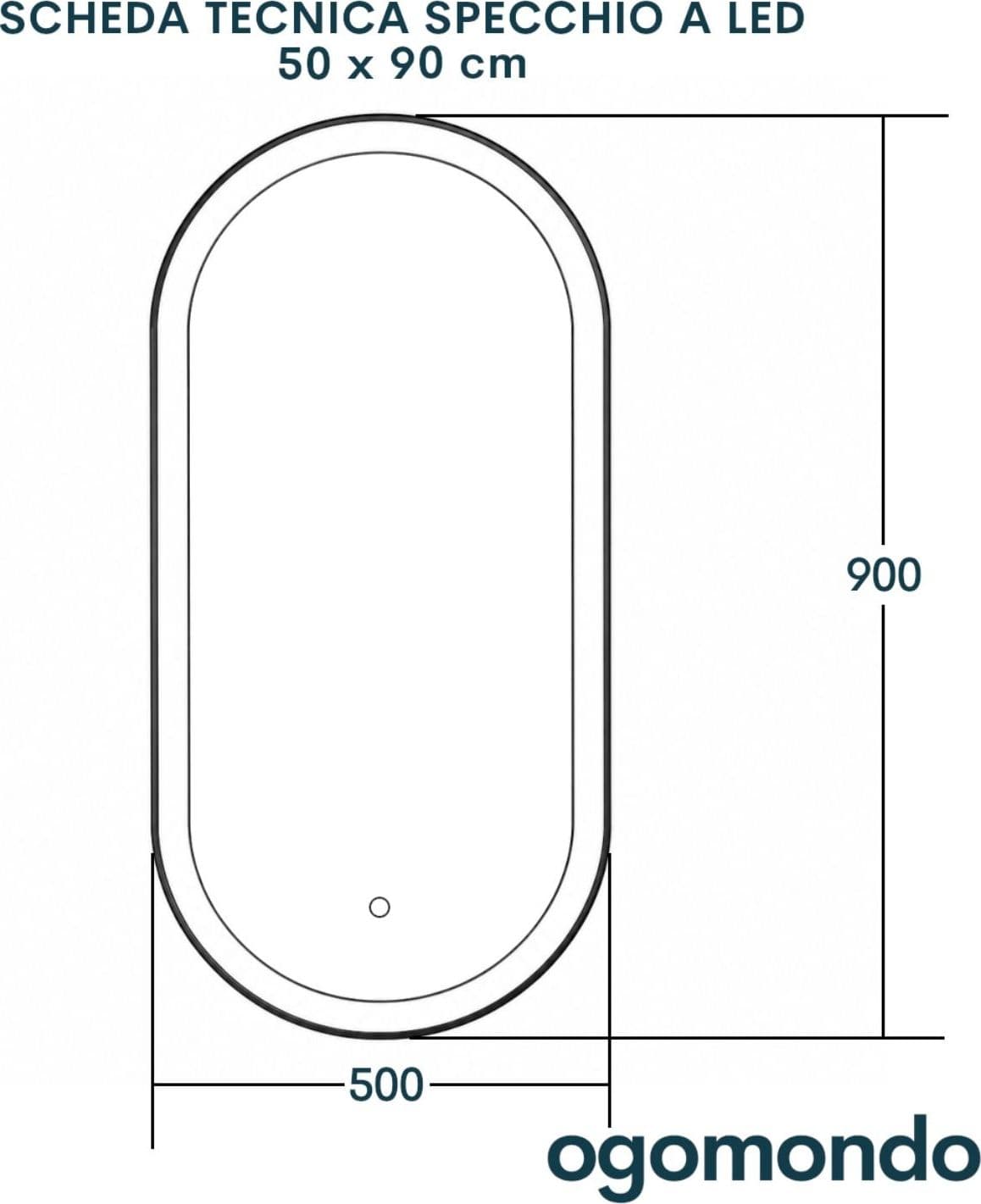 Specchio 5 mm Ovale cornice Nera Retroilluminato Led Interruttore Touch - 6