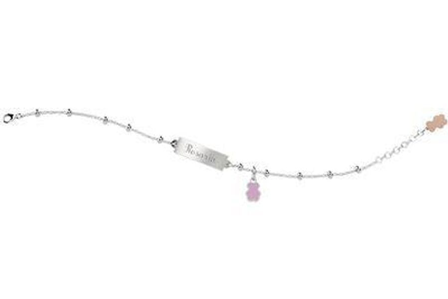 Nanàn Bracciale con Targhetta Personalizzabile e Orsetto Rosa