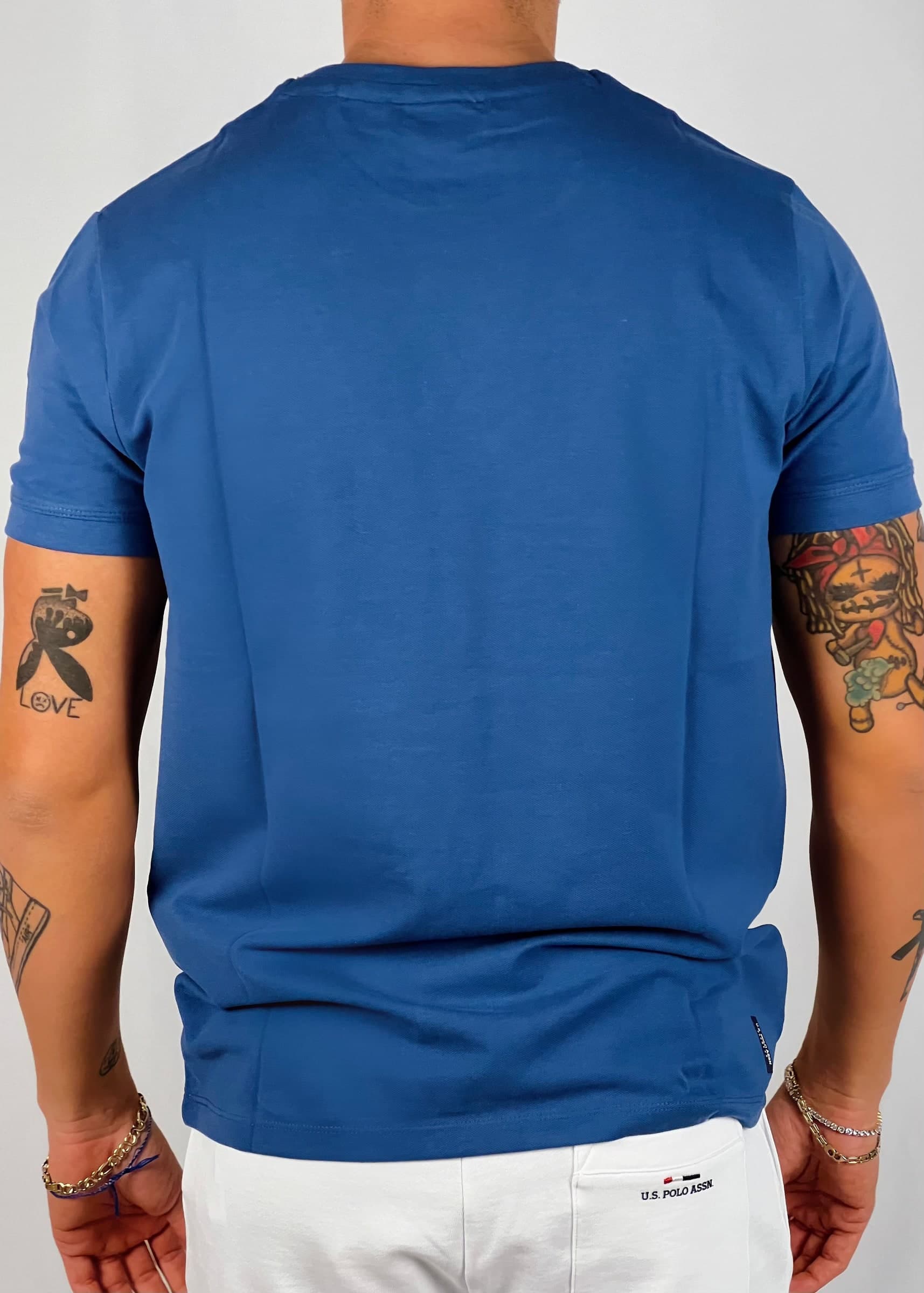 T-shirt bren blu avio con logo azzurro nido d'ape - 4
