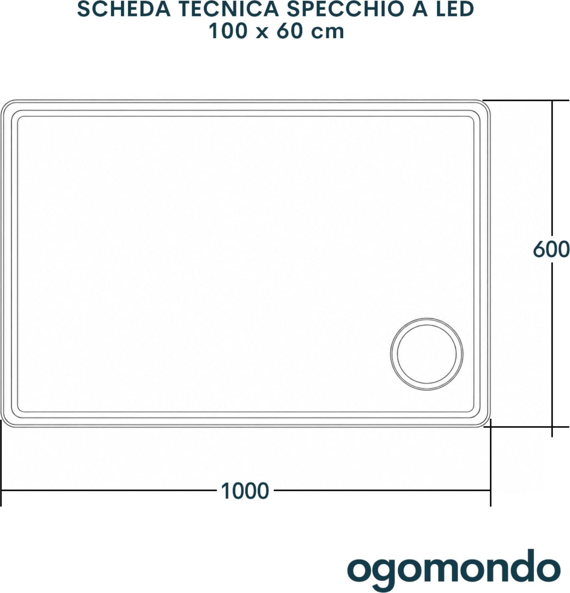 Specchio 5mm Rettangolare Smussato Cornice Led Interruttore Touch Lente - 18