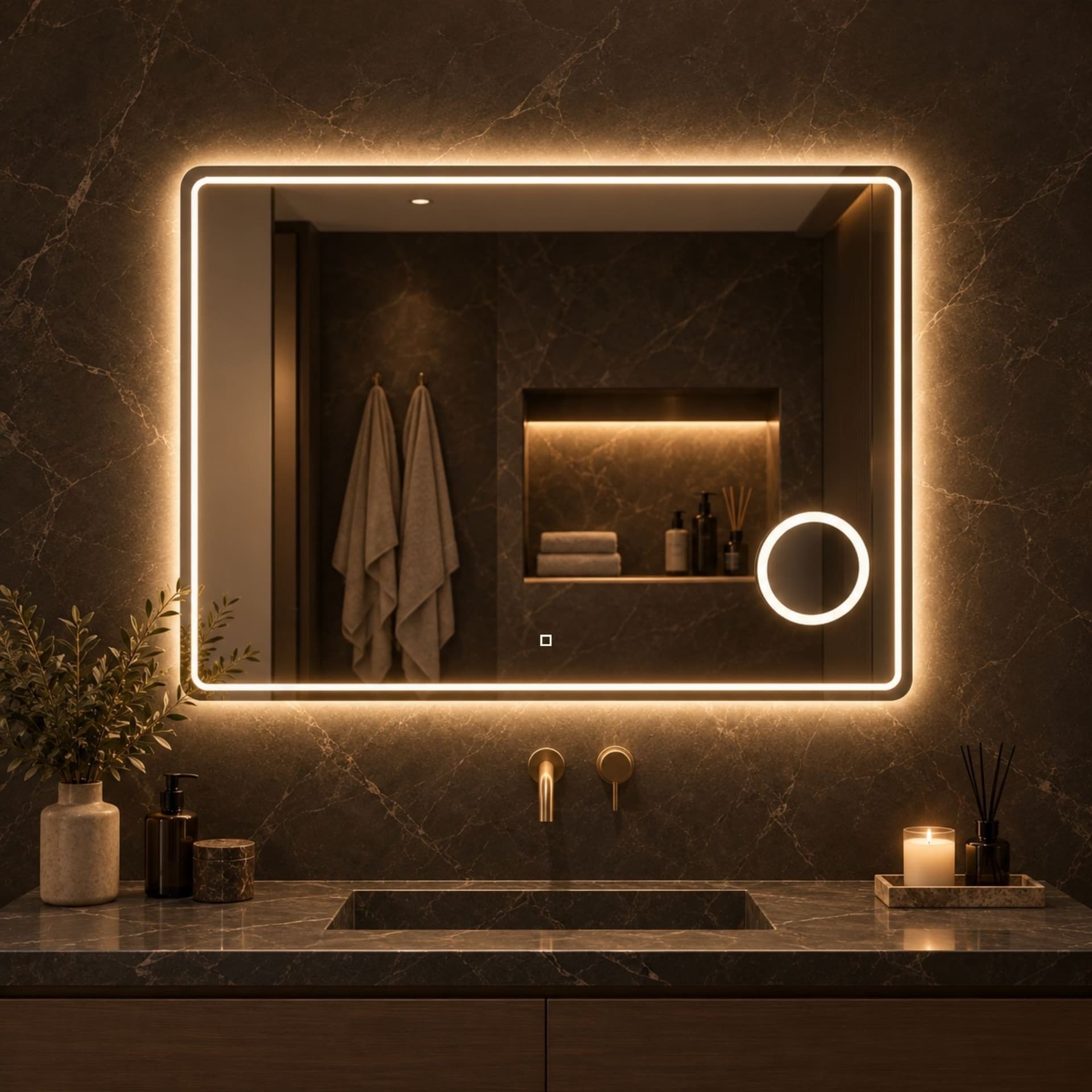 Specchio 5mm Rettangolare Smussato Cornice Led Interruttore Touch Lente - 19