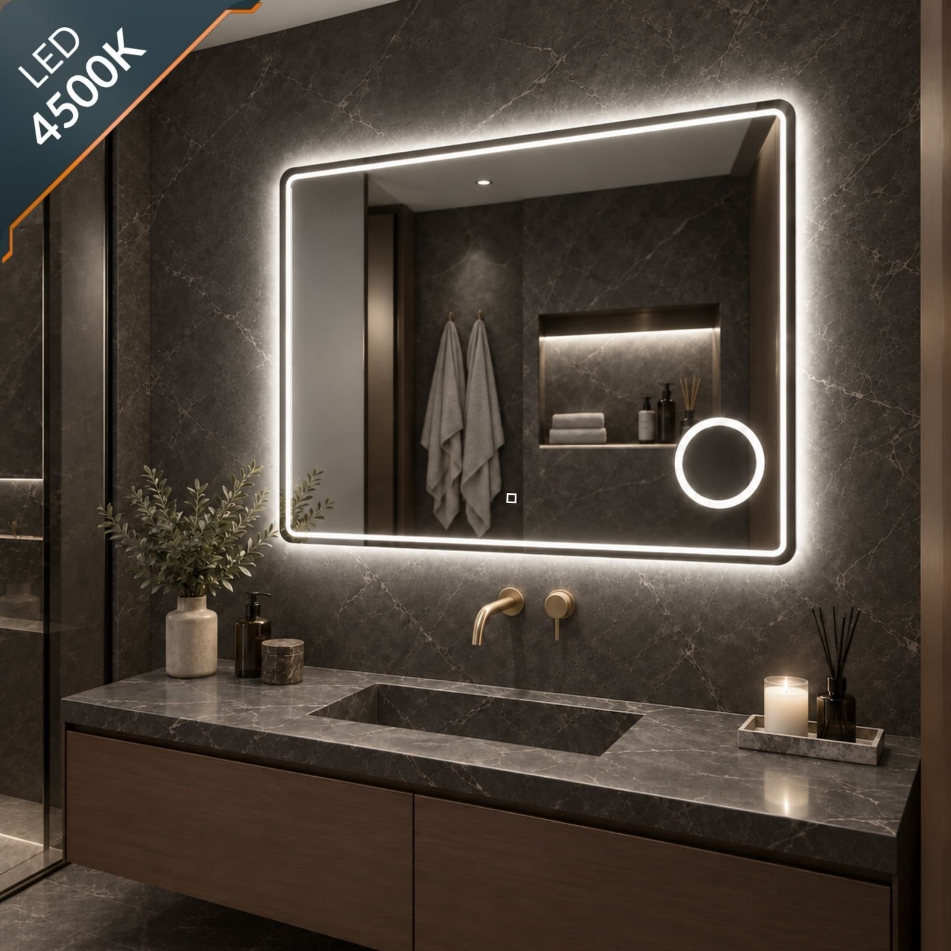 Specchio 5mm Rettangolare Smussato Cornice Led Interruttore Touch Lente - 21