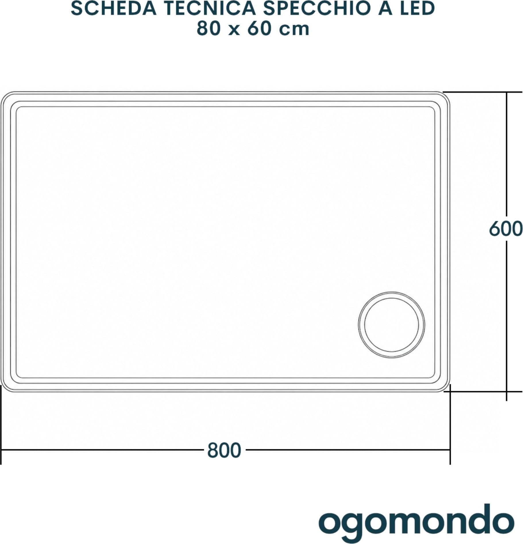 Specchio 5mm Rettangolare Smussato Cornice Led Interruttore Touch Lente - 24