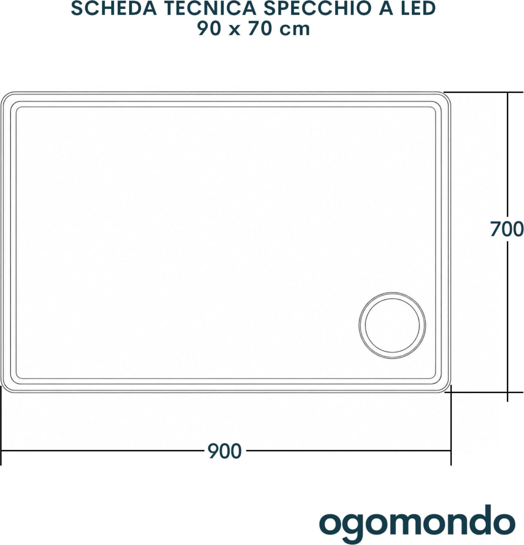Specchio 5mm Rettangolare Smussato Cornice Led Interruttore Touch Lente - 30