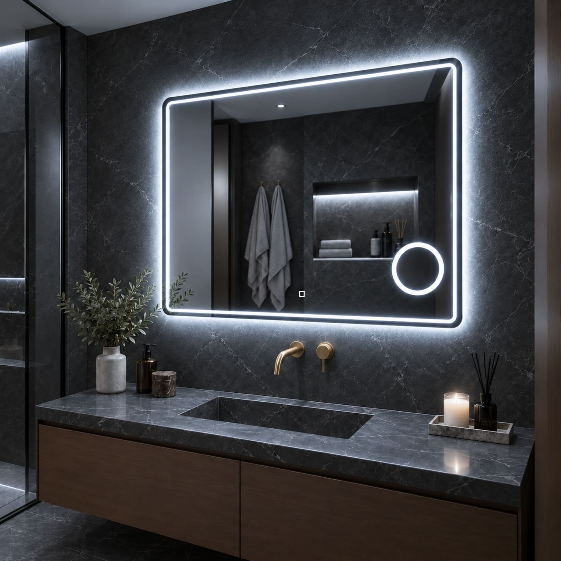 Specchio-5mm-Rettangolare-Smussato-Cornice-Led-Interruttore-Touch-Lente
